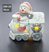 Trenuleț luminos decor ceramic Crăciun cu om de zăpadă - 10cm